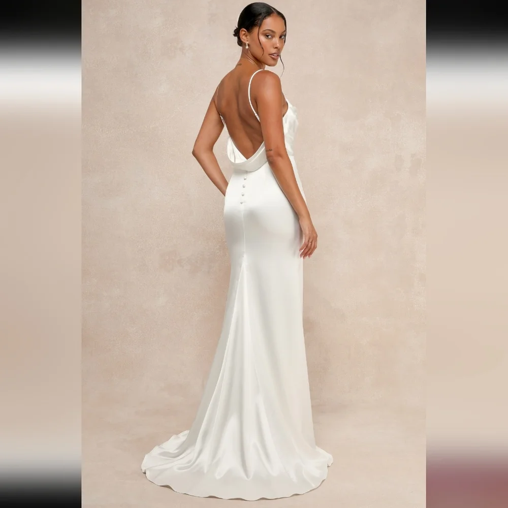 NWT $148 Lulus Lovely Endearment White Satin Sleeveless Backless Maxi Dress - Picture 2 of 10